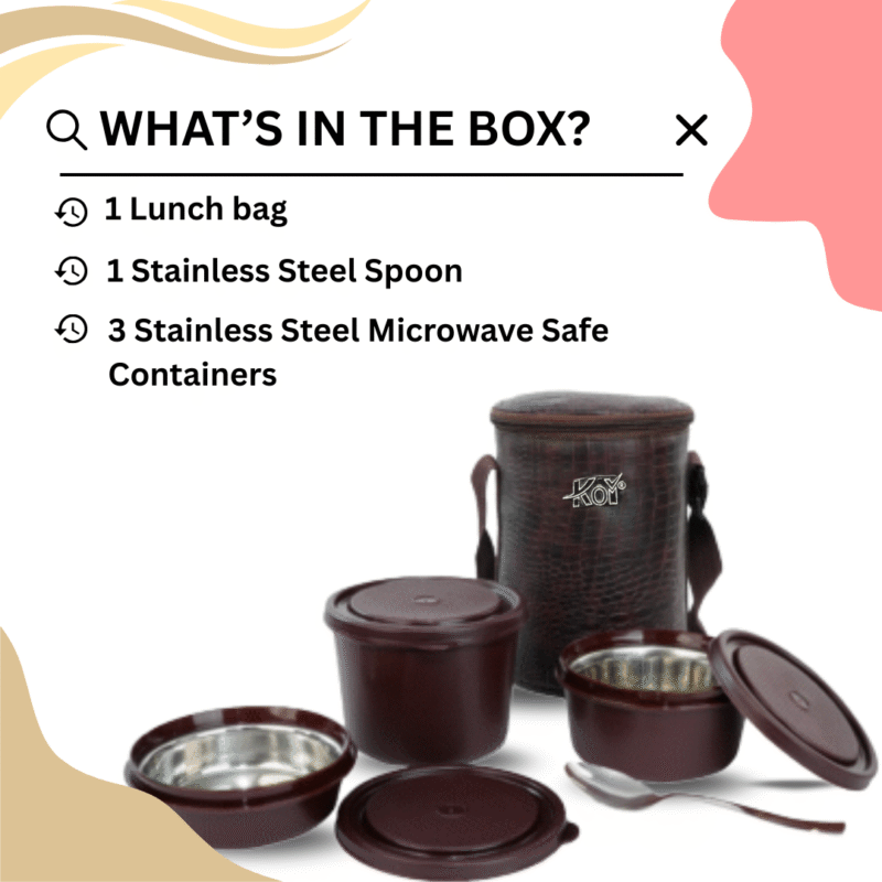 KOI TiffinPro Stainless Steel Leak-Proof Lunch Box Set Brown Croco - Image 3