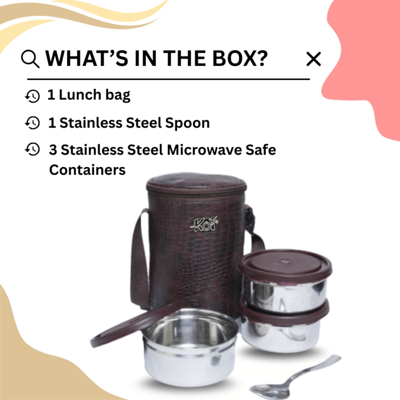 KOI TiffinPro Stainless Steel Leak-Proof Lunch Box Set Brown Croco - Image 4