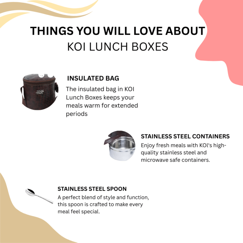 KOI TiffinPro Stainless Steel Leak-Proof Lunch Box Set Brown Croco - Image 5