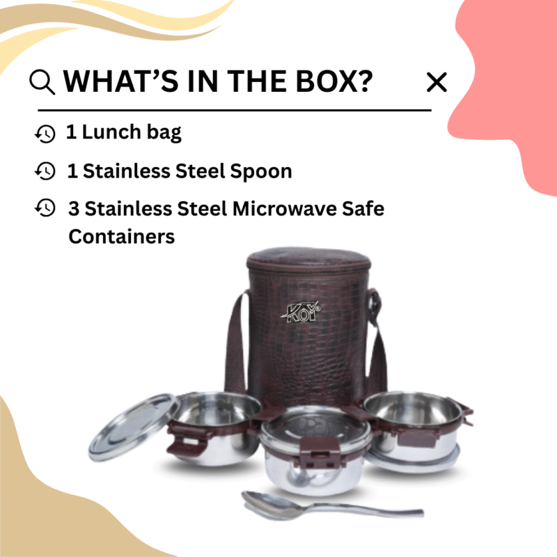 KOI TiffinPro Stainless Steel Leak-Proof Lunch Box Set Brown Croco - Image 4