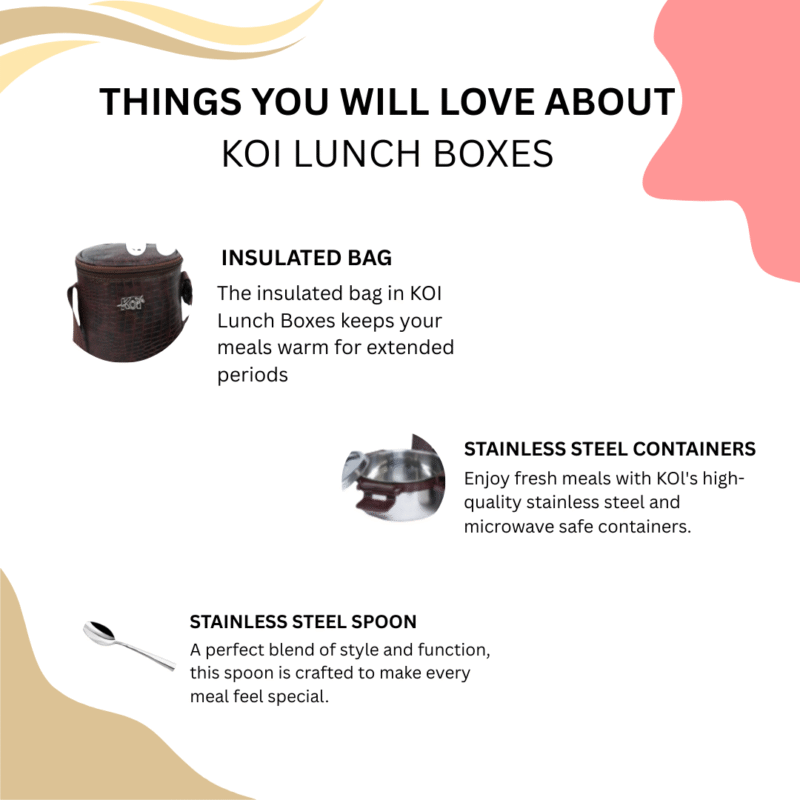 KOI TiffinPro Stainless Steel Leak-Proof Lunch Box Set Brown Croco - Image 5