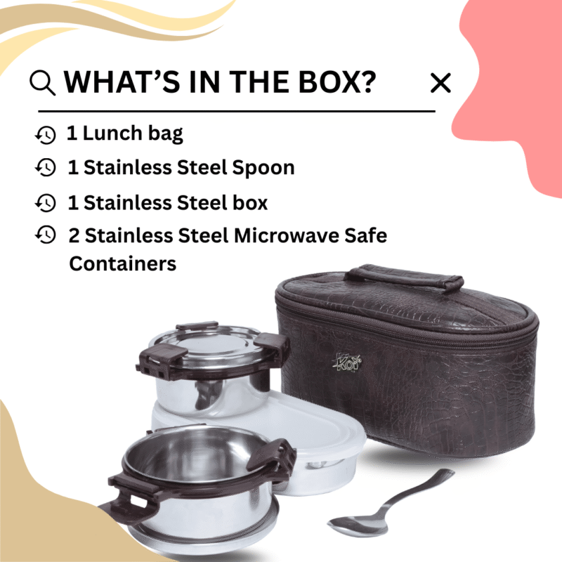 KOI TiffinPro Stainless Steel Leak-Proof Lunch Box Set Brown Croco Tik Tik - Image 4