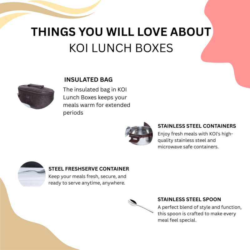 KOI TiffinPro Stainless Steel Leak-Proof Lunch Box Set Brown Croco Tik Tik - Image 5