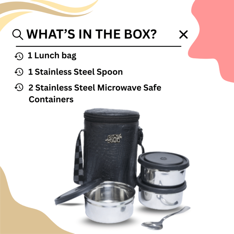KOI TiffinPro Stainless Steel Leak-Proof Lunch Box Set Color-Black - Image 4