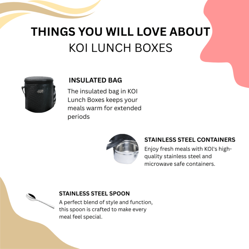 KOI TiffinPro Stainless Steel Leak-Proof Lunch Box Set Color-Black - Image 5