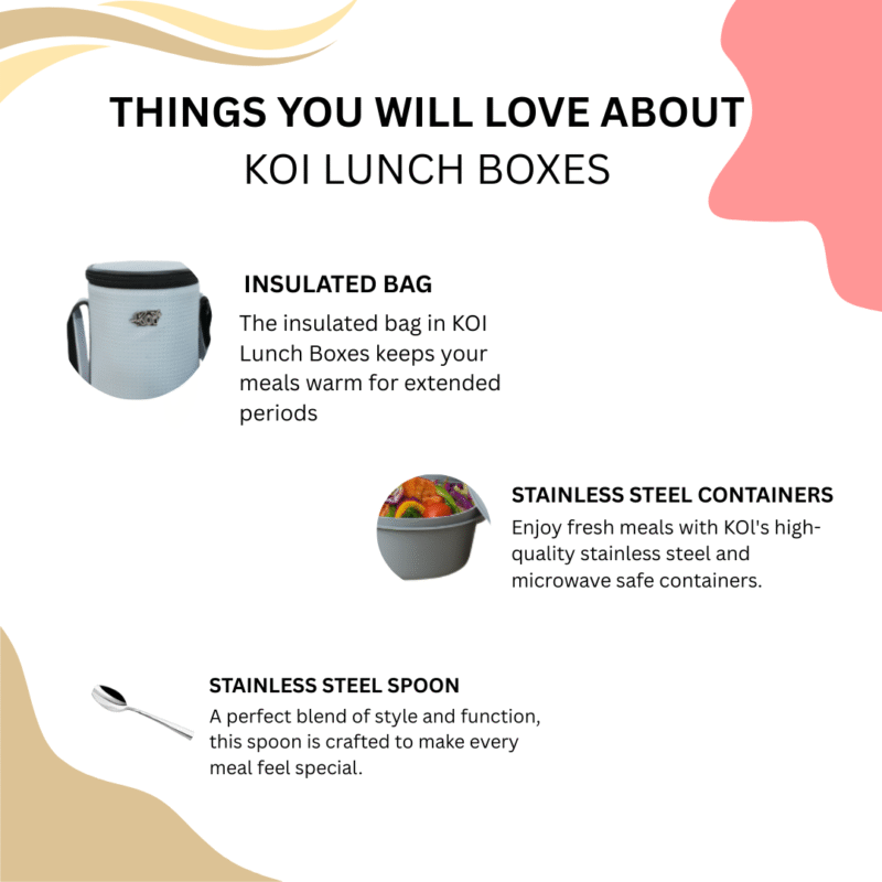KOI TiffinPro Stainless Steel Leak-Proof Lunch Box Set Grey - Image 5