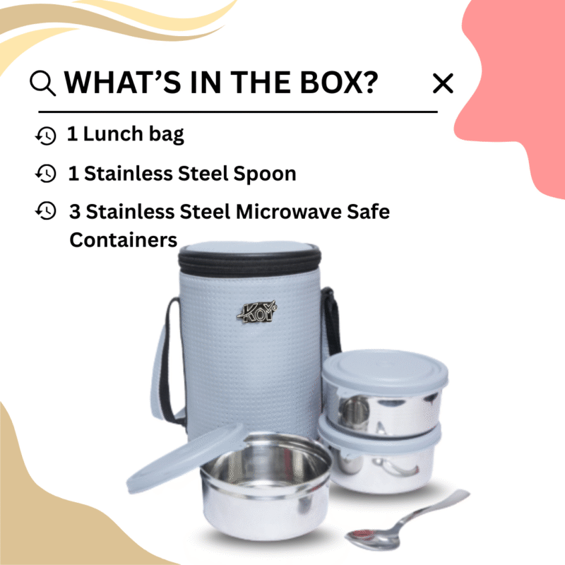 KOI TiffinPro Stainless Steel Leak-Proof Lunch Box Set Grey - Image 4